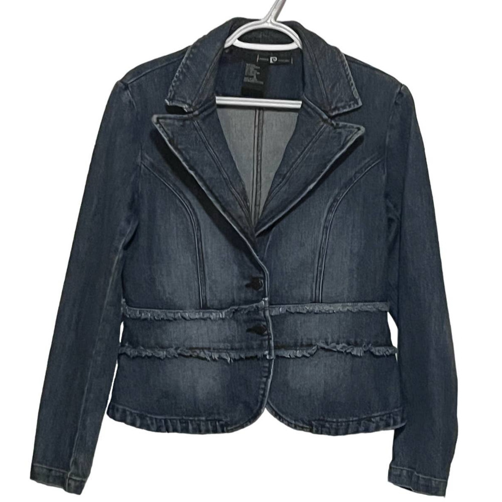Pierre Cardin Women's Blue Denim Jacket Double Fringe Two Button Front Size M